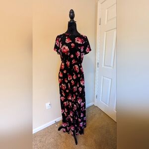 Amelia James Black Maxi Dress with Pink Floral Design